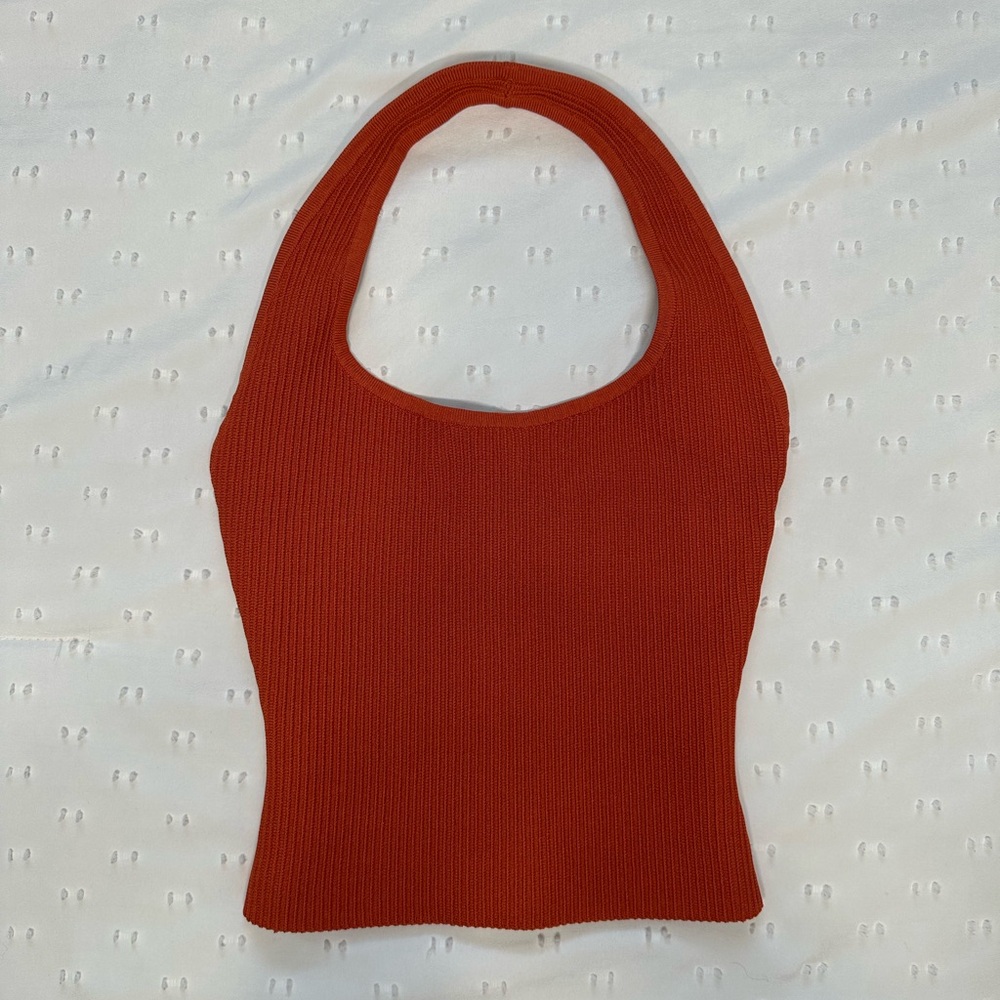 Babaton Rust Orange Knit Halter Top